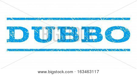 Dubbo watermark stamp. Text tag between horizontal parallel lines with grunge design style. Rubber seal stamp with dirty texture. Vector blue color ink imprint on a white background.