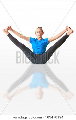 Beautiful Woman Doing Yoguna White Background