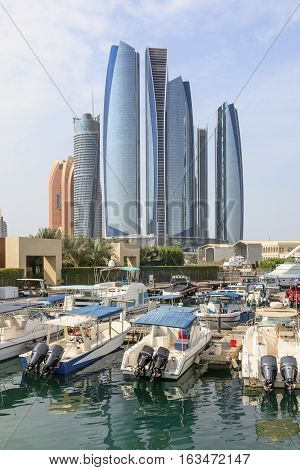 Marina and the Etihad Towers in Abu Dhabi United Arab Emirates