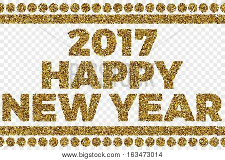 2017 Happy New Year Golden Shiny Tinsel Square Particles Abstract Vector Illustration on Transparent Background. Celebration, holidays and party design element