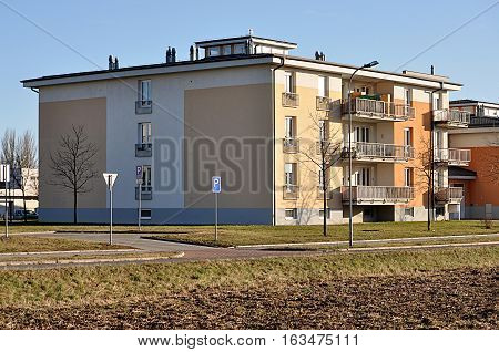 Modern house and settlement, the city of Prostejov, Czech Republic, Europe