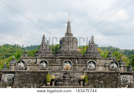 Brahma Vihara Arama in northern Bali is built in the style of the famous Borobudur temple