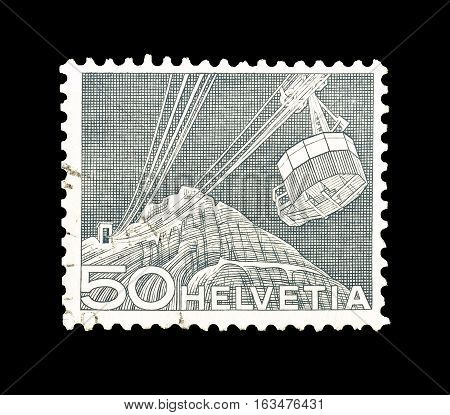 SWITZERLAND- CIRCA 1949 : Cancelled postage stamp printed by Switzerland, that shows Cable track to Santis.