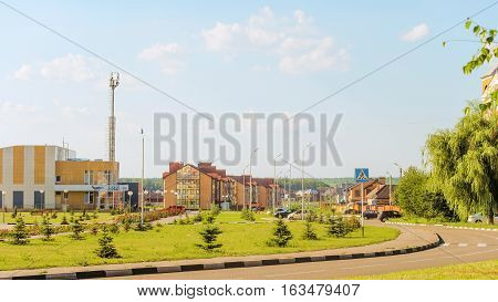 STROITEL BELGOROD REGION RUSSIA - JULE 02 2016: District center in the Belgorod region. Russian province. Typical landscaping Russian village and small towns. Housing estate and an indoor pool.