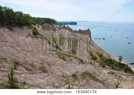 Chimney Bluffs State Park on Lake Ontario near Great Sodus Bay, New York State, USA.