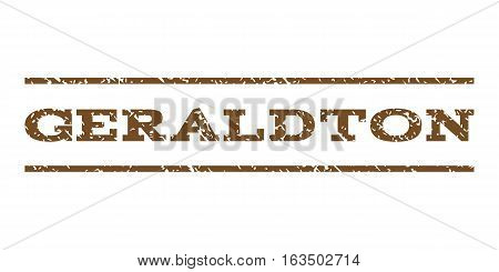 Geraldton watermark stamp. Text tag between horizontal parallel lines with grunge design style. Rubber seal stamp with dirty texture. Vector brown color ink imprint on a white background.