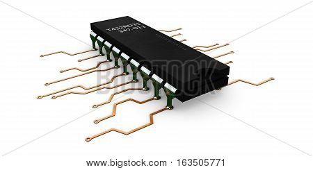 3d Illustration of computer microchip isolated white background
