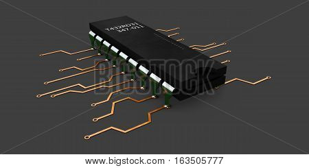 3D Illustration Of Computer Microchip Isolated Gray Background