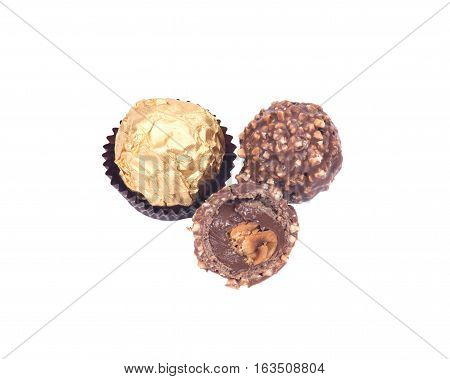 Italian chocolate balls isolated on white background