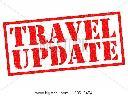 TRAVEL UPDATE red Rubber Stamp over a white background.