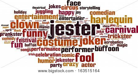 Jester word cloud concept. Vector illustration on white