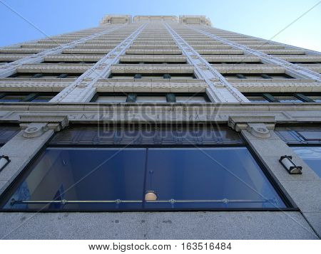 SEATTLE-- JUNE 26: Looking up at the big beautiful view of Smith Tower building 38-story 149 m tall building was completed in 1914 in downtown on June 26 2016 in Seattle WA.