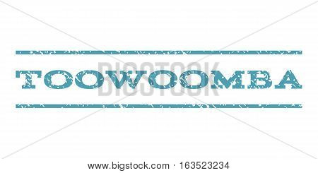 Toowoomba watermark stamp. Text caption between horizontal parallel lines with grunge design style. Rubber seal stamp with scratched texture. Vector cyan color ink imprint on a white background.
