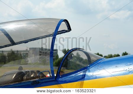 The open Cockpit of a small sport aircraft