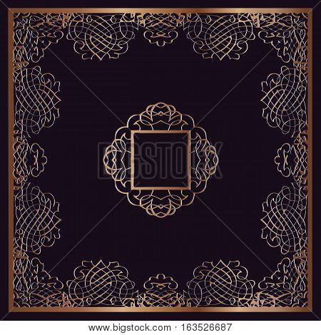 vector design elements Abstract gold decor with a pattern of interwoven lines of red color in a square frame