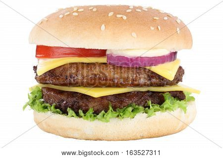 Double Cheeseburger Hamburger Burger Tomatoes Lettuce Cheese Isolated
