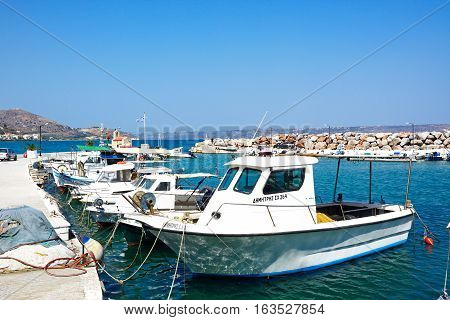KALYVES, CRETE - SEPTEMBER 16, 2016 - Boats moored in the harbour Kalyves Crete Greece Europe, September 16, 2016.