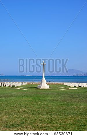 View of the Souda Bay Allied War Cemetery with the Aegean sea to the rear Souda Bay Crete Greece Europe.