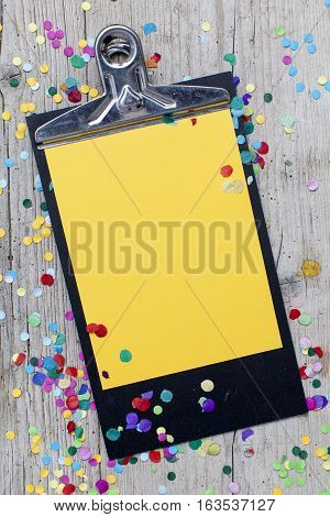 Carnival Confetti On Wood Background