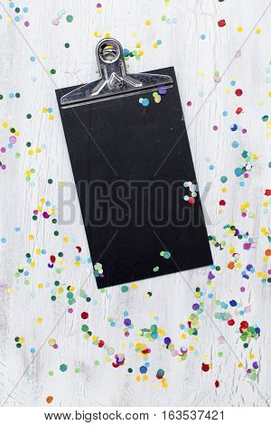 Carnival Confetti On Wood Background