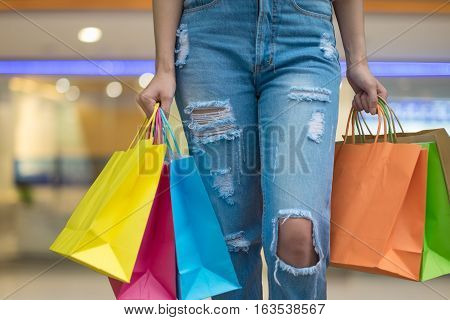 Shopping Concept with shopping beautiful bag in mall
