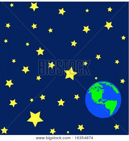 Cartoon země v outerspace nebo dráze s hvězdami - vektor