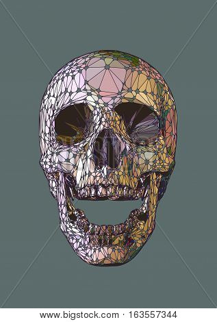 Skull open mouth in front view with iridescent pastel colors and cool element stylize