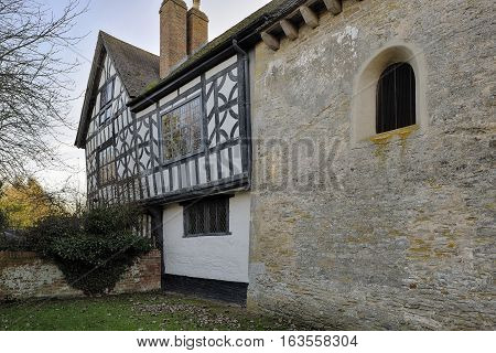 9th century Odda's Chapel & 17th century Timber Framed Abbot's Court Deerhurst Gloucestershire