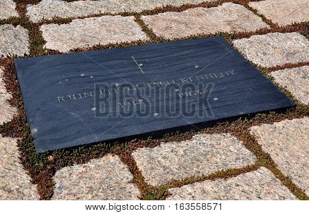 Arlington Virginia - April 12 2014: President John Fitzgerald Kennedy's gravesite at Arlington National Cemetery
