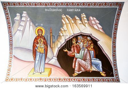 Kykkos Greece - November 24 2016: Cyprus island detail of the sacred paintings of the Kykkos monastery