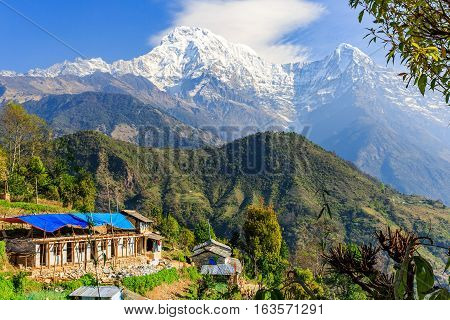 Amazing morning view to the mountains in Ghandruk village