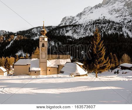 Skiing Dolomites Winter cabin traditional alpine life