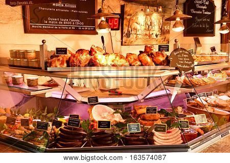 La Flotte France - september 27 2016 : pork butcher at the market