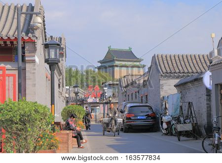 BEIJING CHINA - OCTOBER 26, 2016: Unidentified people visit Houhai lake Futong street.