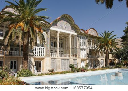 SHIRAZ, IRAN - OCTOBER 7, 2016: Beautiful palace within the Eram Garden on October 7, 2016 in Shiraz, Iran, Asia