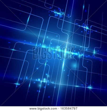 Abstract lines and lights blue background. Technology concept design