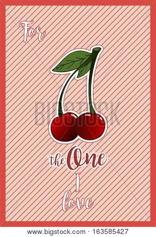 A horizontal card for st.Valentine's day with greeting For the one I love