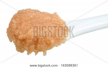 Salty Caviar Of Cod Fish In Ceramic Spoon Close Up