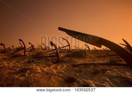 Europe Portugal Algarve Tavira Barril Beach Anchor