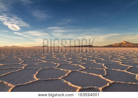 Salt Lake Salar de Uyuni in the afternoon sun Bolivia
