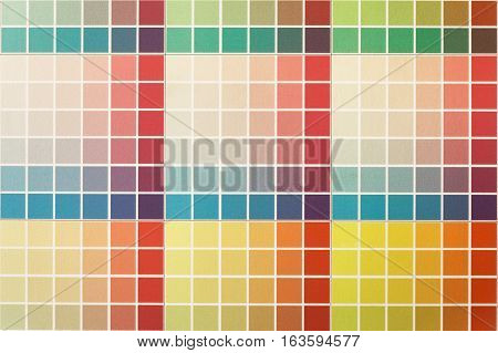Very colorful test sheet printed with inkjet technique in a pre-press workshop