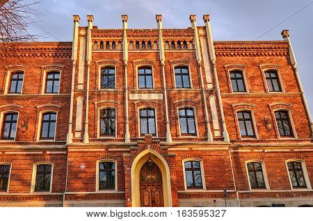 Facade clinker brick townhouse in Jawor in Poland
