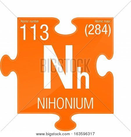 Nihonium symbol. Element number 113 of the Periodic Table of the Elements - Chemistry -  Puzzle piece with orange background