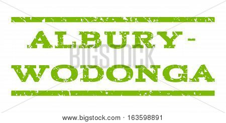 Albury-Wodonga watermark stamp. Text caption between horizontal parallel lines with grunge design style. Rubber seal stamp with dirty texture. Vector eco green color ink imprint on a white background.