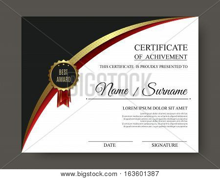 Beautiful luxury certificate template with golden award badge. Vector eps10