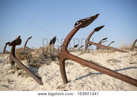 Europe Portugal Algarve Tavira Barril Beach Anchor