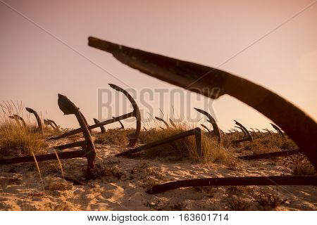 Europe Portugal Algarve Tavira Barril Beach Anchor