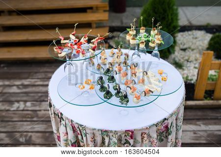 Delicious appetizer close up katering canape outdoor