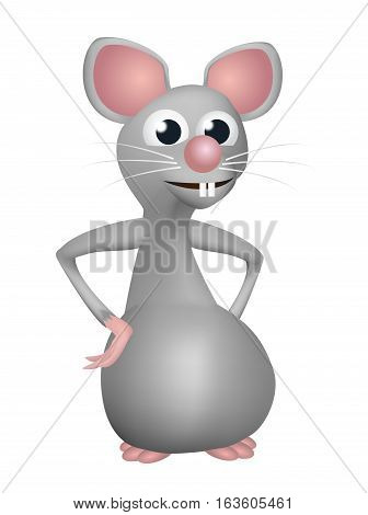 Gray mouse with big eyes standing and gazing ahead.