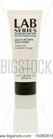 Winneconne WI - 21 December 2016: Tube of Lab Series skincare for men face wash on an isolated background.